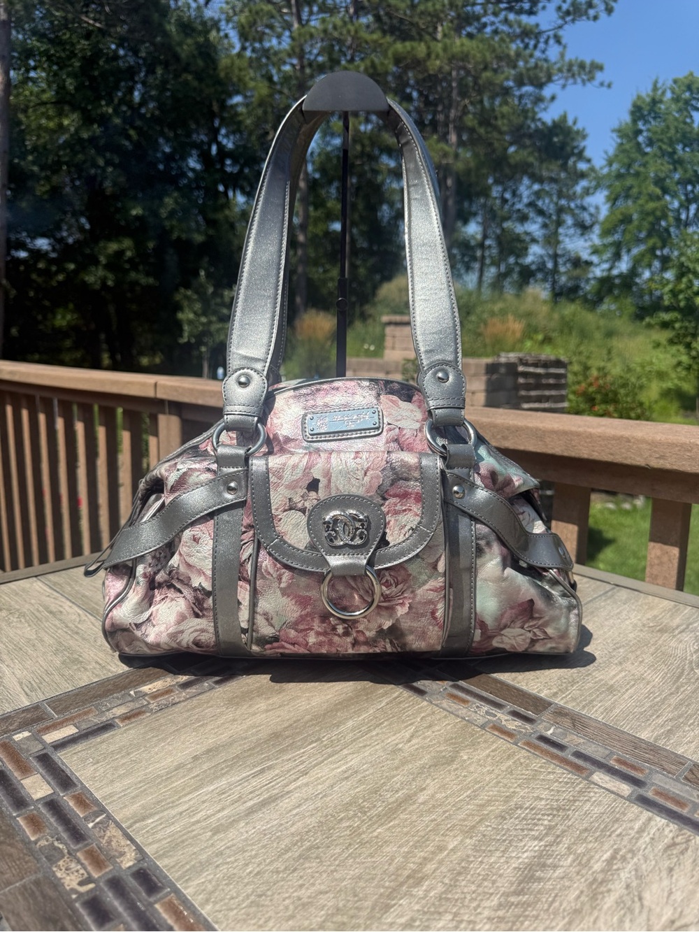 Sharif Floral Shoulder Bag with Silver Trim